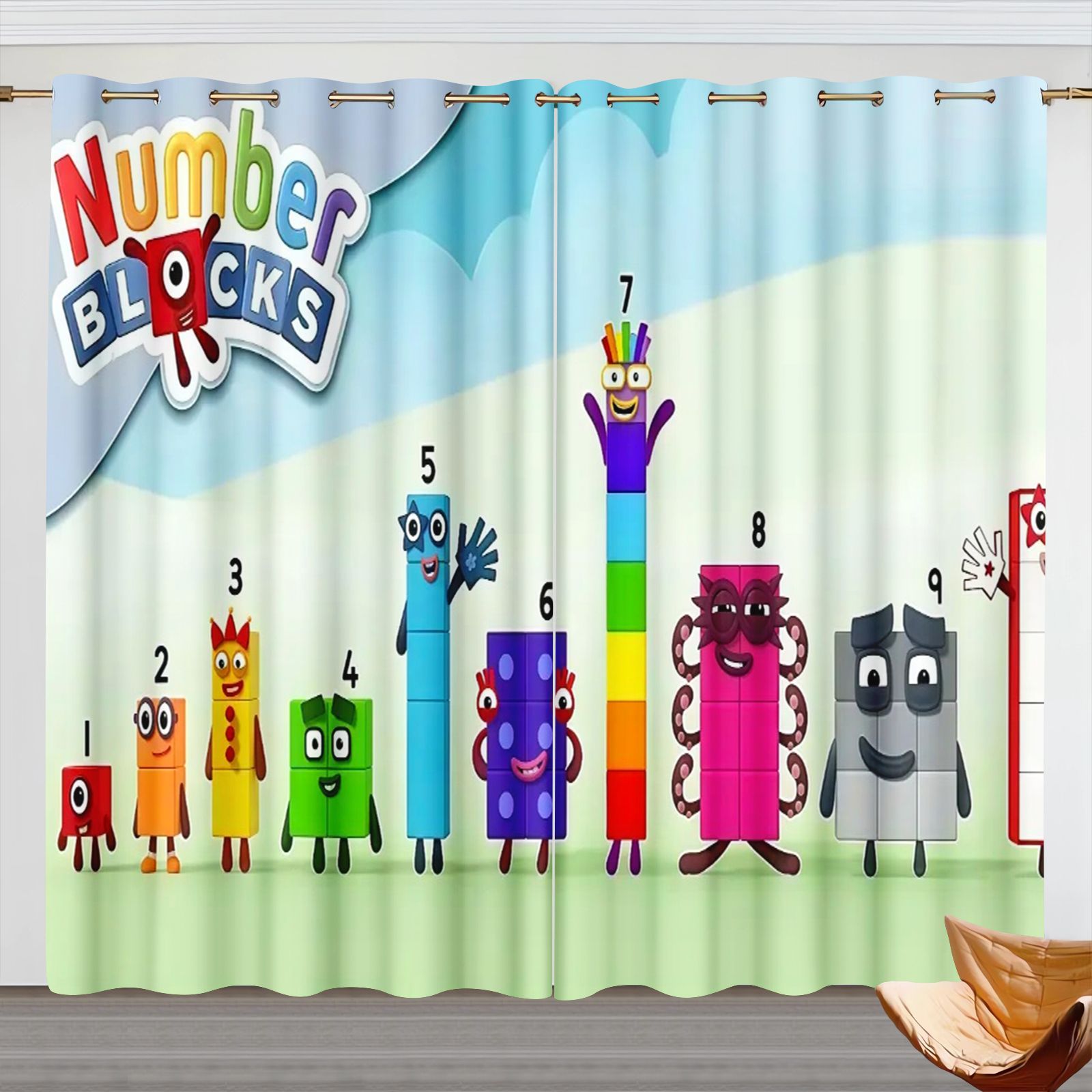 3D Printing Room - Numberblocks Cartoon Curtains, Kids Room Blackout