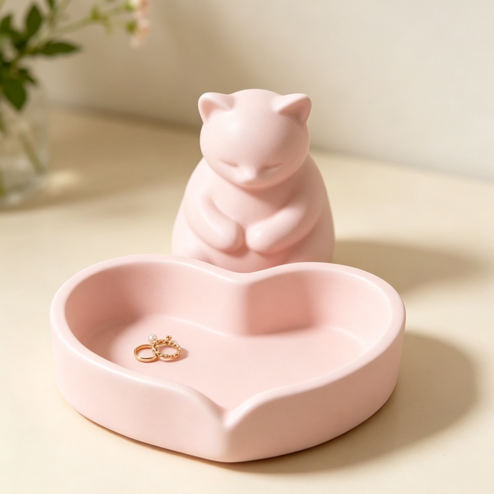 3D Printed Pink Cat With Heart - огляд і ціна 3D Printing Ring Holder